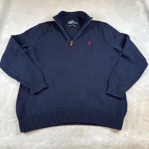 Polo Ralph Lauren Mens XL Navy Blue 100% Cotton Quarter Zip Pullover Sweater